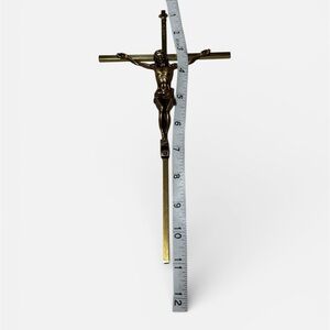 Vintage INRI Crucifix Jesus Christ on Cross 10” Gold Plate Metal Wall Cross